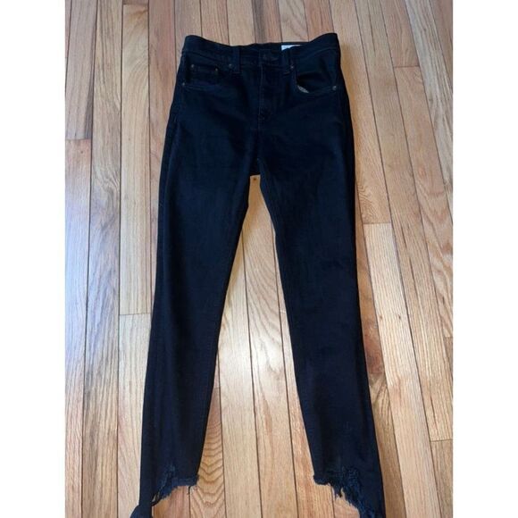 Rag & Bone 10 Inch Capri Raw Step Hem Skinny Jeans in Black Hampton - Size 25 - Picture 2 of 6